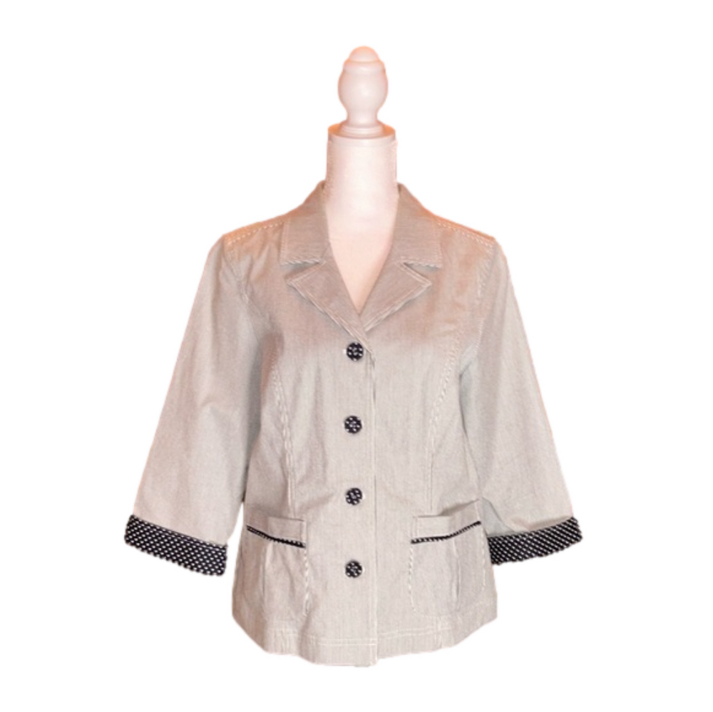 CHRISTOPHER & BANKS Navy & White Stripes & Polka Dots Lightweight Blazer Size S